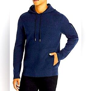 Karl Lagerfeld Paris Navy Blue Zip Sleeve Pullover Sweater Hoodie Size Small